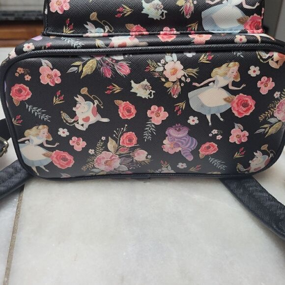 Disney Loungefly Women\'s Black Floral Print Zipper Around Backpack Rare HEART main image 12